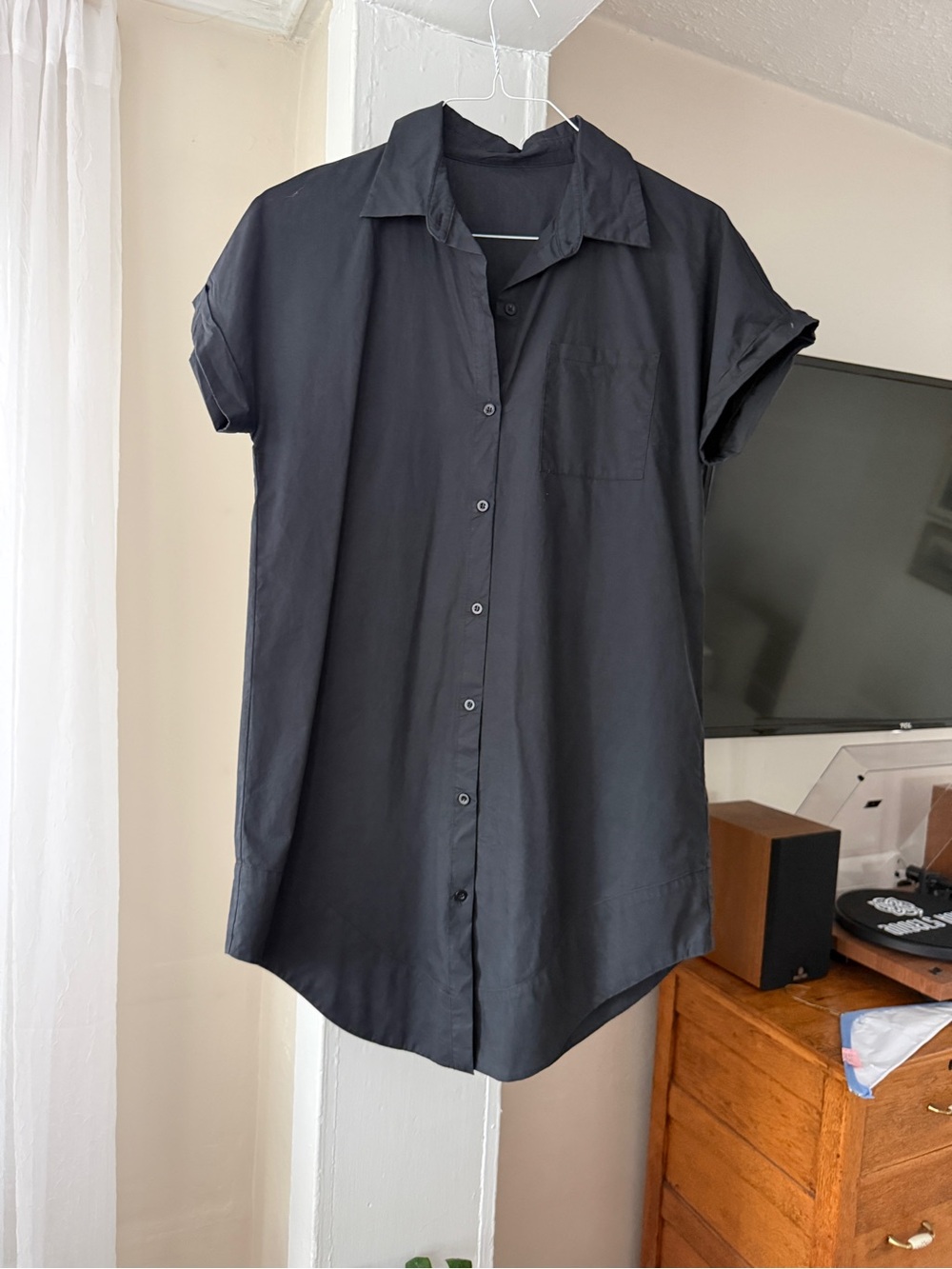Black Button Front Shirt Dress Short Sleeve Size Small